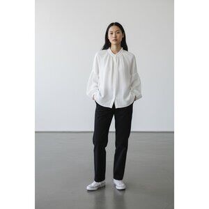 Gap Women's White Ruffle Collar Button-Down Blouse XL Tall 100% Cotton Lightweig